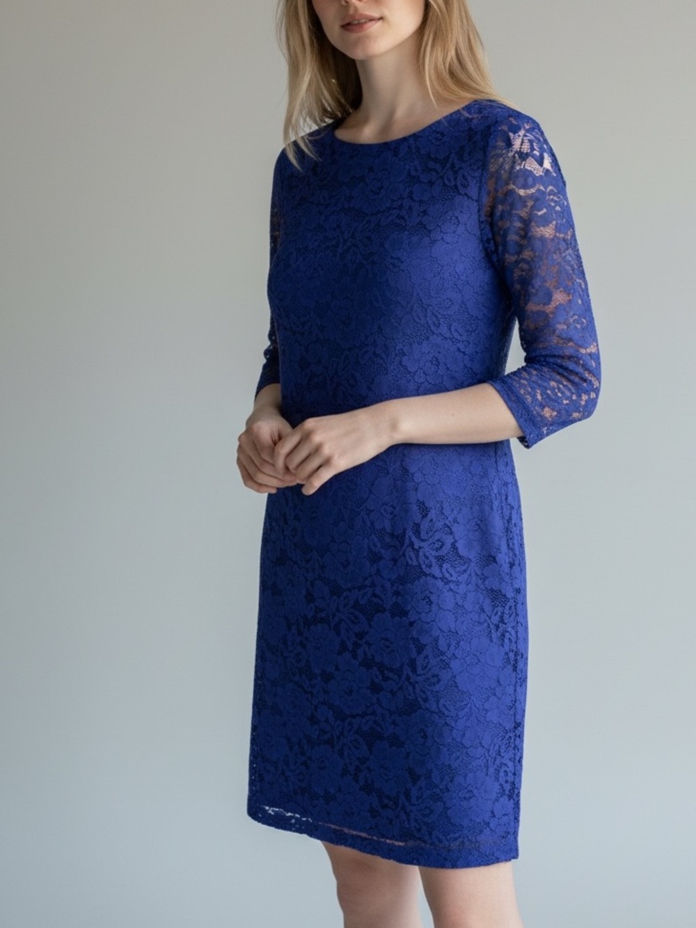Vince Camuto Royal Blue Lace Long-Sleeve Shift Dress